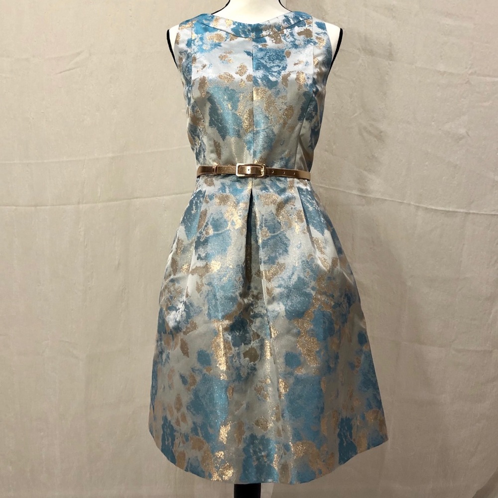 Tahari Blue and Gold Sleeveless Dress